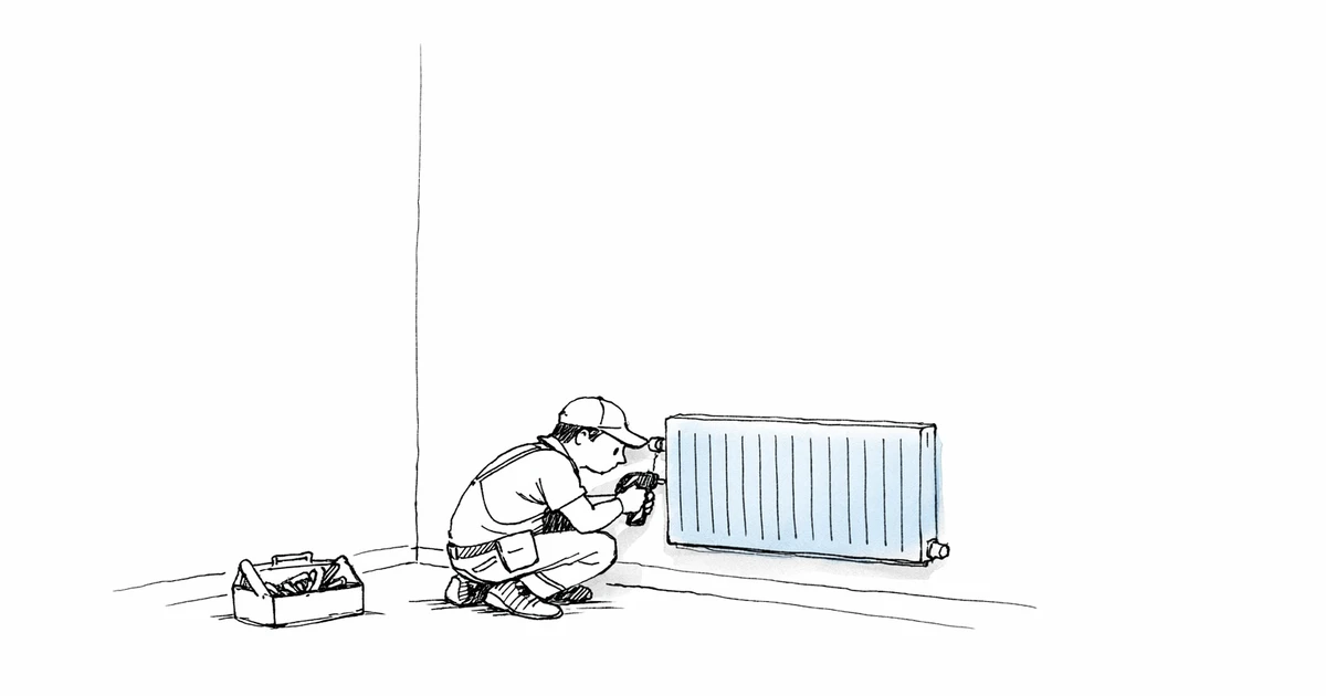 Illustration d'un bricoleur installant un radiateur dans une pièce — guides et professionnels des travaux de la maison